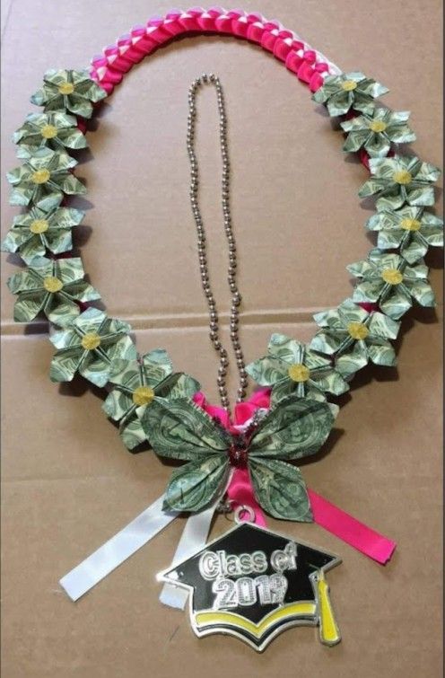 Pink And White Butterfly Necklace Money Lei