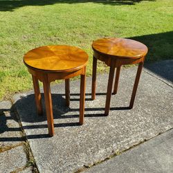 Pair Of Mid Century Round End Tables Plant Stands Vintage 