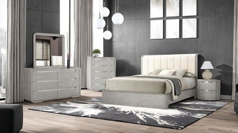 Brand New Grey & Beige 4pc Bedroom Set (Available In Eastern King)