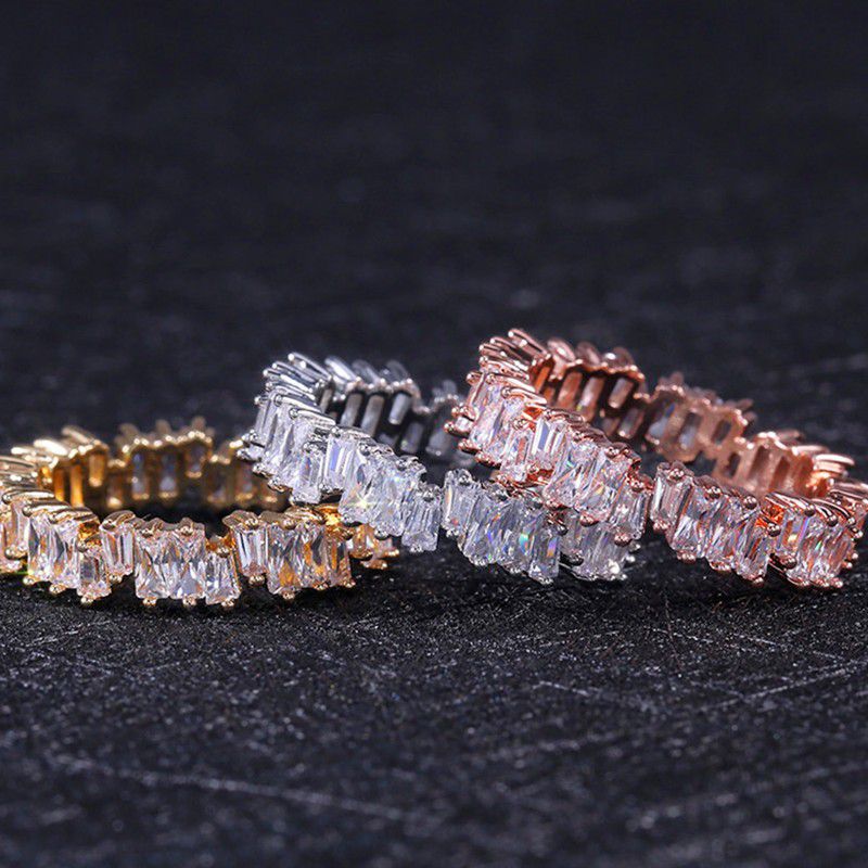 "Handmade Rectangle Combined Gemstones Eternity Silver Ring for Women, VIP416
  