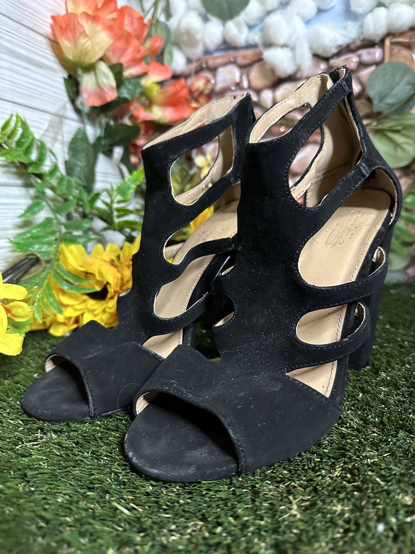 Charlotte Russe Black Suede Heeled Boots