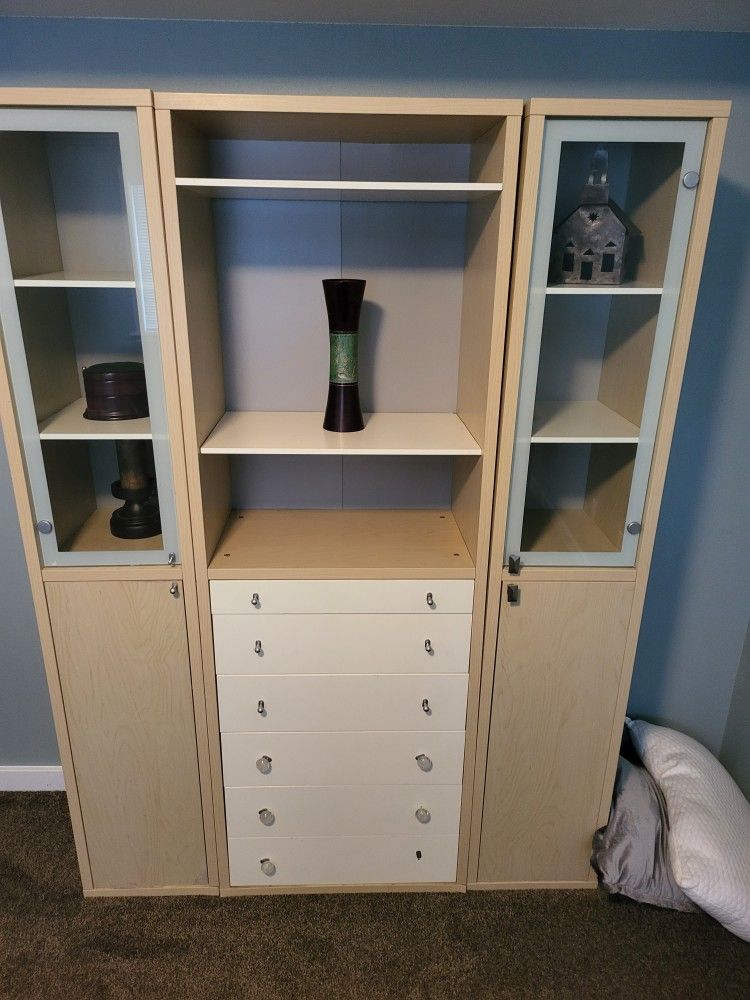 Dresser With 6 Drawers Glass Door DisplayShelvesCabinet