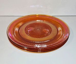 Jeannette 'Anniversary' Carnival Glass Plate 10" Set of 3 Iridescent Glassware