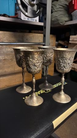 vintage, etched silver-plated brass goblets