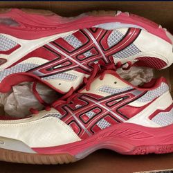 ASICS GEL 1120V Volleyball Shoes RED SILVER WHITE Non Marking Sole - Men’s 9.5 