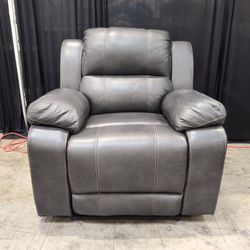 Gray Faux Leather Power Recliner Chair with USB Port