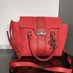 Red Faux Leather GUESS LA HIP Flap Satchel 