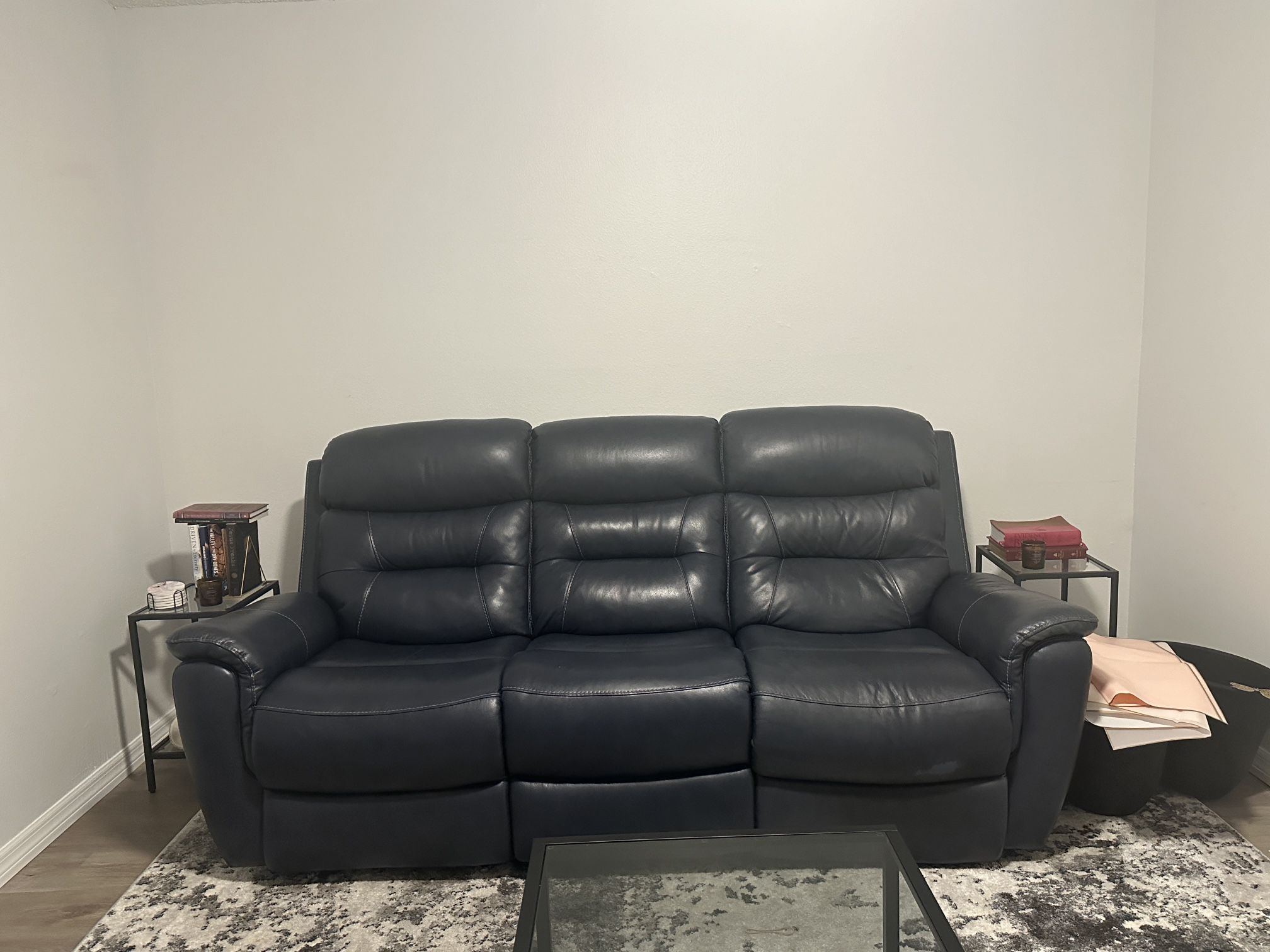 Sabella Navy Leather Reclining Living Room Sofa