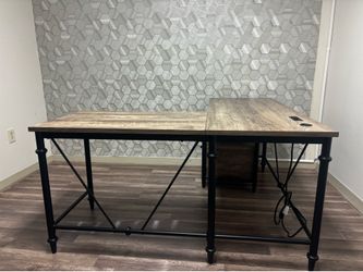 L-Shaped Executive Office Desk with Matching Filing Cabinet – Good Condition