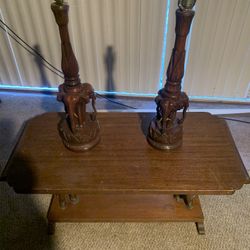 Hand carved coffee table with lamps