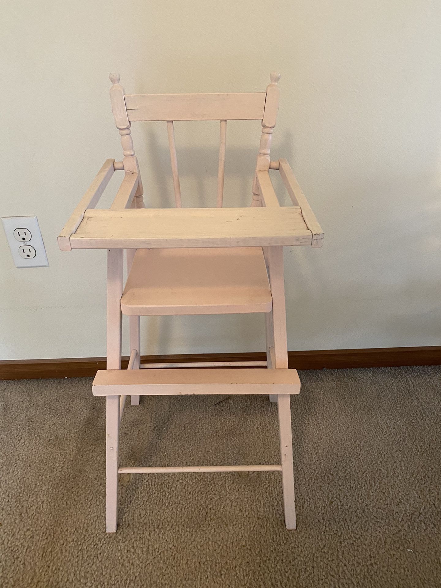 Sweet Vintage Pink High Chair For Dolls