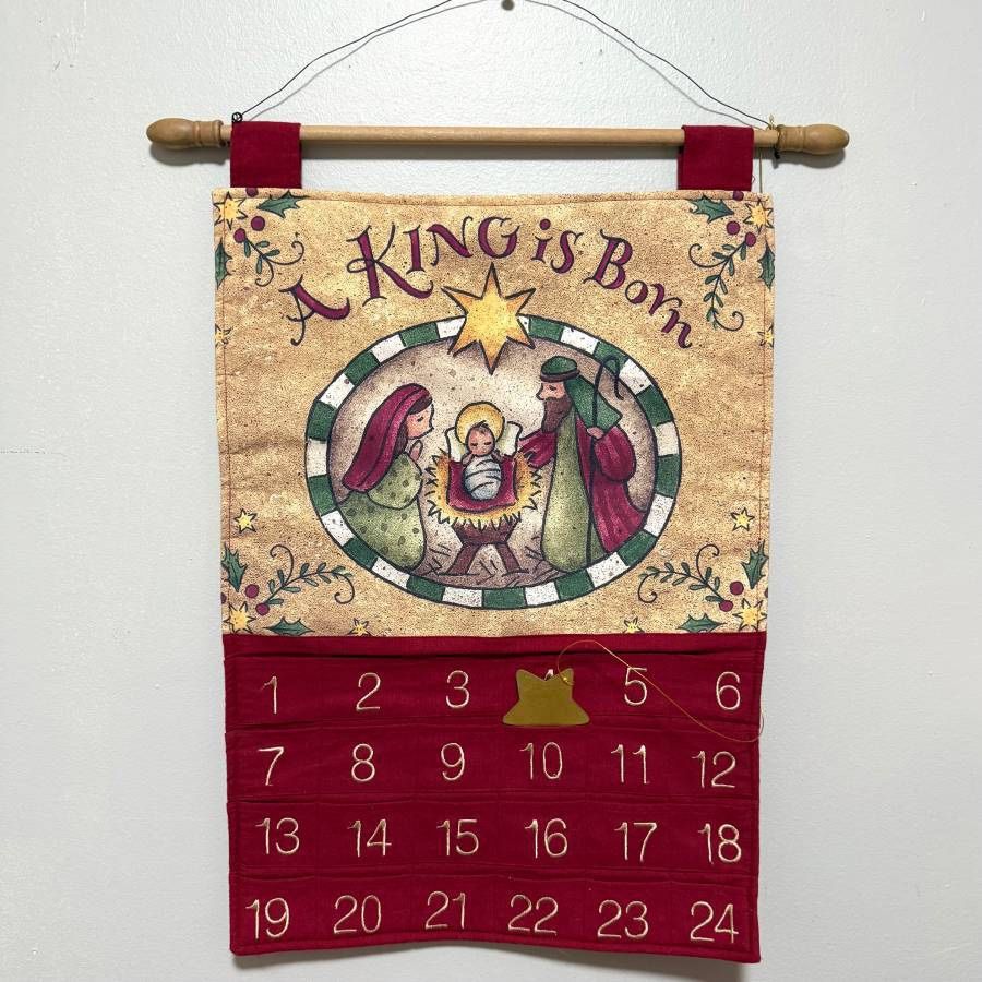 Christmas A King Is Born Fabric Count Down Pocket Perpetual Advent Calendar Wall Decor