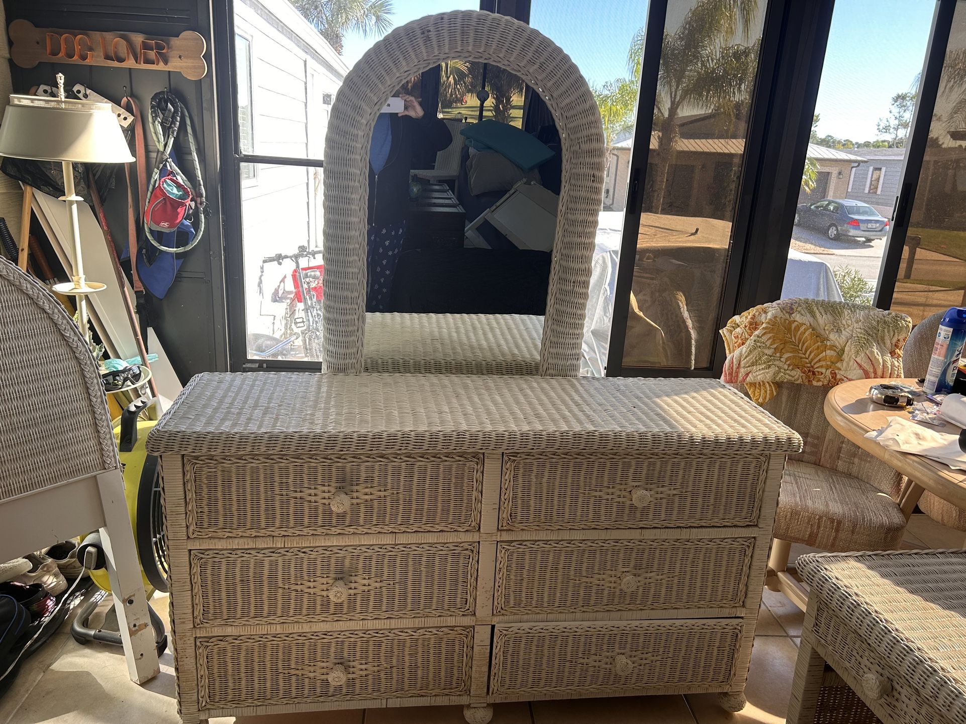 wicker Twin size headboard dresser, Nightstand Chair