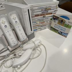 Nintendo Wii Console Bundle — 12 Games, 2 Remotes + Nunchucks, Mario Galaxy, Smash Bros