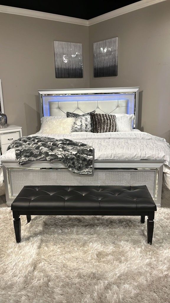 Allura White Queen Bed, Led Lighting$10 Down Payment And Financing Available