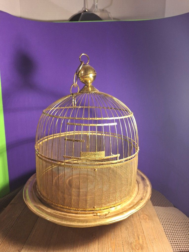 Antique Hendryx Dome Brass Wire Hanging Bird Cage House-$65.00
