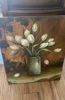 Canvas pottery tulips wall decor decoration