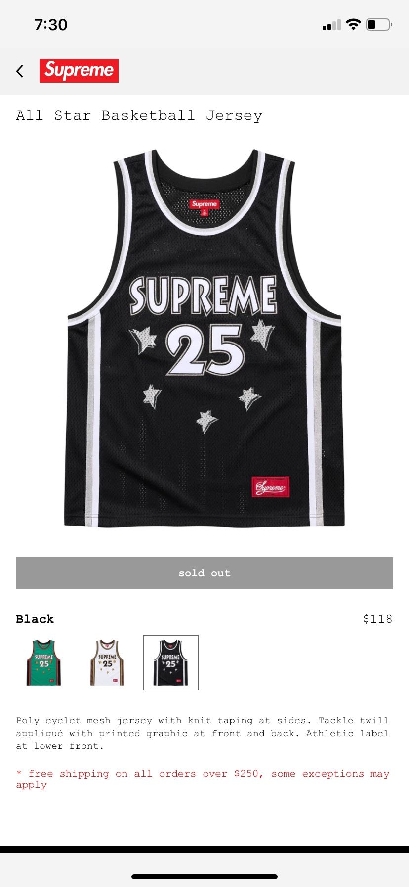 Supreme All Star Basketball Jersey 2025
