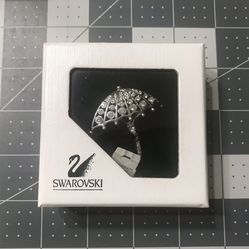 Open Box No used SWAROVSKI Signed Umbrella Pin Brooch Silver Tone Clear Crystal
