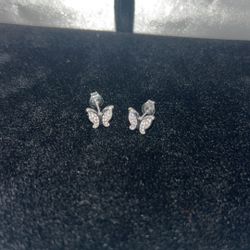 Authentic 925 Silver Butterfly CZ stud Earrings (Rhodium plated)