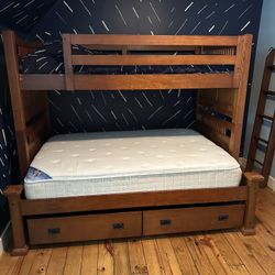 Solid Wood Bunk Bed w/ Storage + Matching Dresser & Mirror