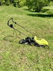 SUNJOE ( Name Brand) ELECTRIC CORDED LAWNMOWER. 14”CUT. GREAT FOR SMALL YARDS IN TOWN. COMES WITH BAG GRASS CATCHER. Foldes For Storage.