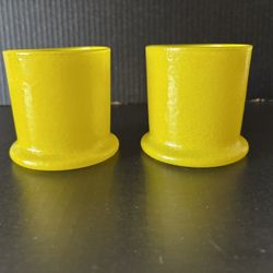 Yellow Art Glass 12oz Textured Drinking Glasses Set Of 2