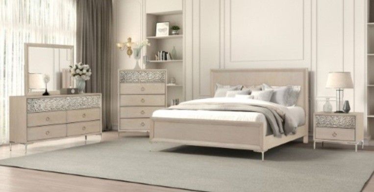 Brand New Natural Oak 4pc Queen Bedroom Set (Available In Eastern King)