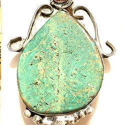 Vntg .925 Navajo Turquoise/Coral Pendant
