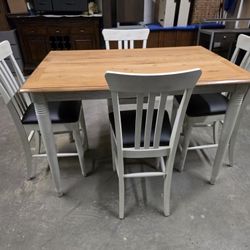 Off White / Wood Top Counter Height Kitchen Table Set