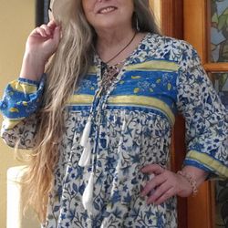 Boho Floral Blue Yellow Mini Dress