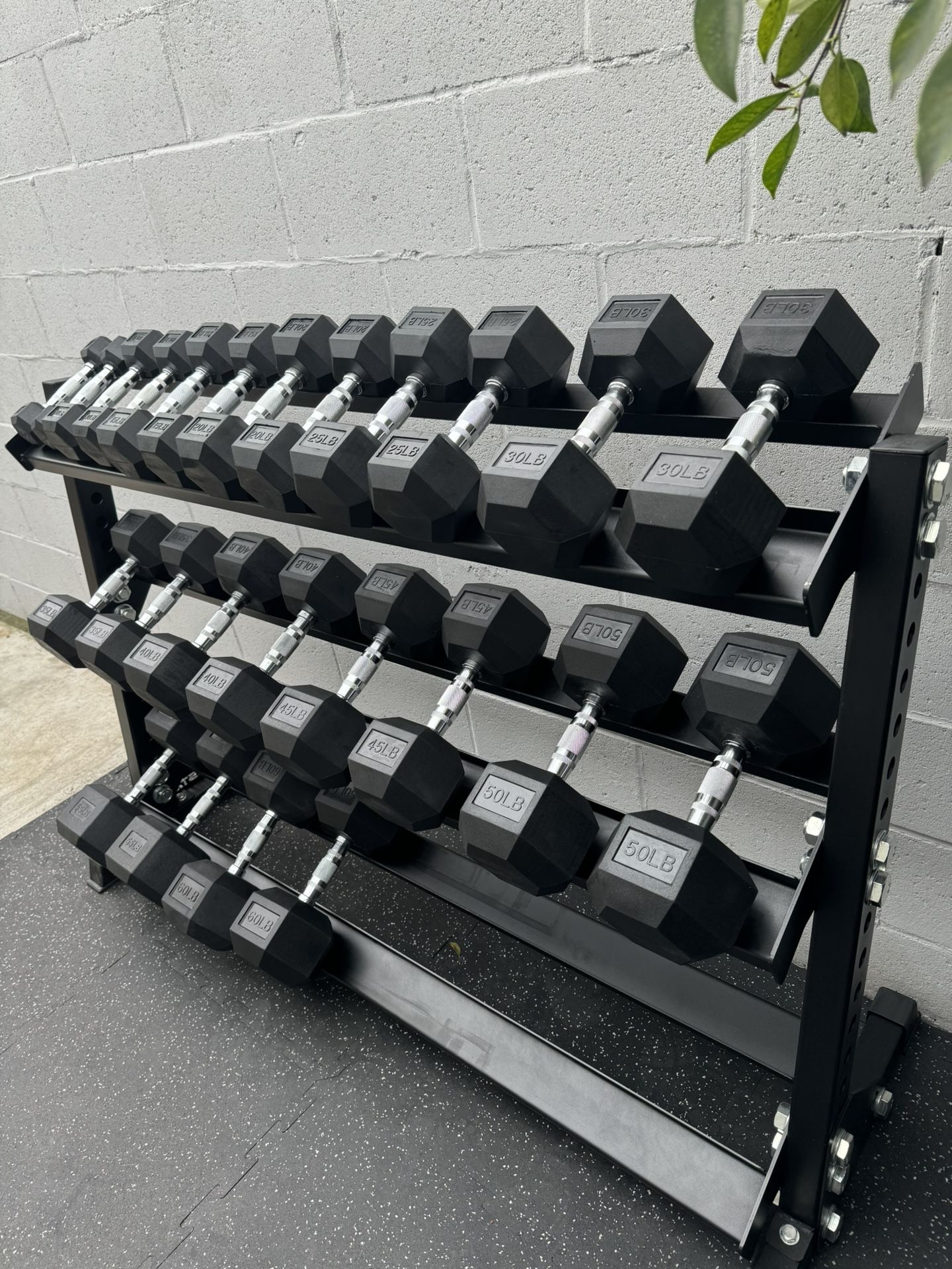 New Rubber Hex Dumbbells 5lbs-50lbs/Dumbbell rack included/ Gym Equipment/Weights/Exercise/Training