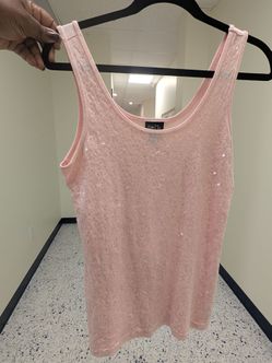 rue21 Women's Pink Sequin Stretch Tank Top Scoop Neck Sleeveless XL