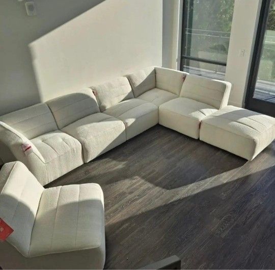 6 Pcs White Boucle Sectional Sofa Sherpa New 