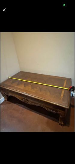 Traditional Carved Wood Coffee Table with Glass Top