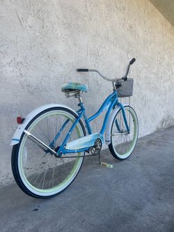 Blue Beach Cruiser Bicycle with Basket