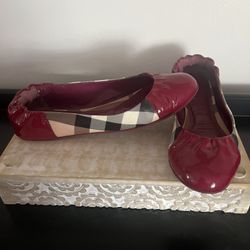 Raspberry Checkered Authentic Burberry Flats 