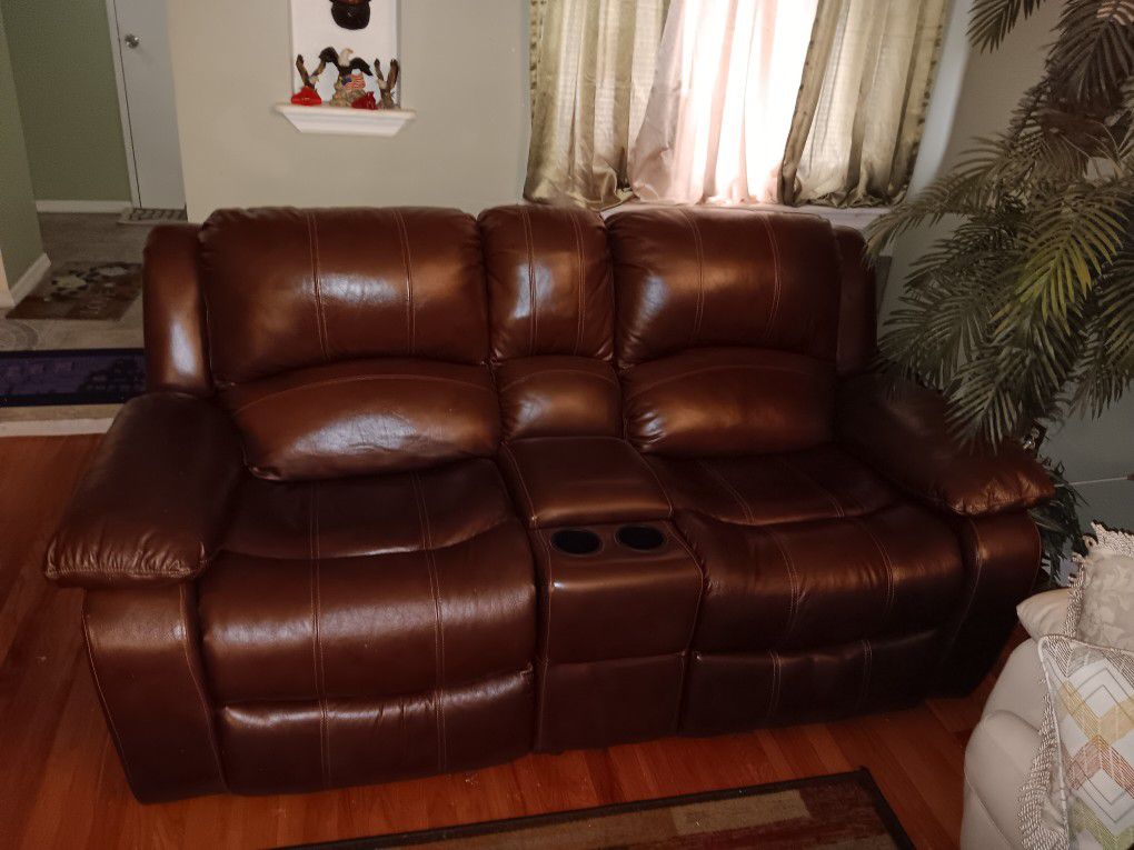 Dual Coffee Brown Theatre Love Seat Reclining Chairs 