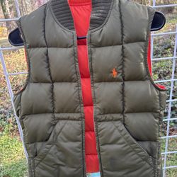 VTG Polo Ralph Lauren Vest Boys SmallGreen Orange Reversible Down Puffer Vest NWT