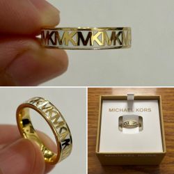 Michael Kors Gold-Tone Brass Logo Band Ring Size 7