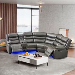 Banded Leather Sectional 