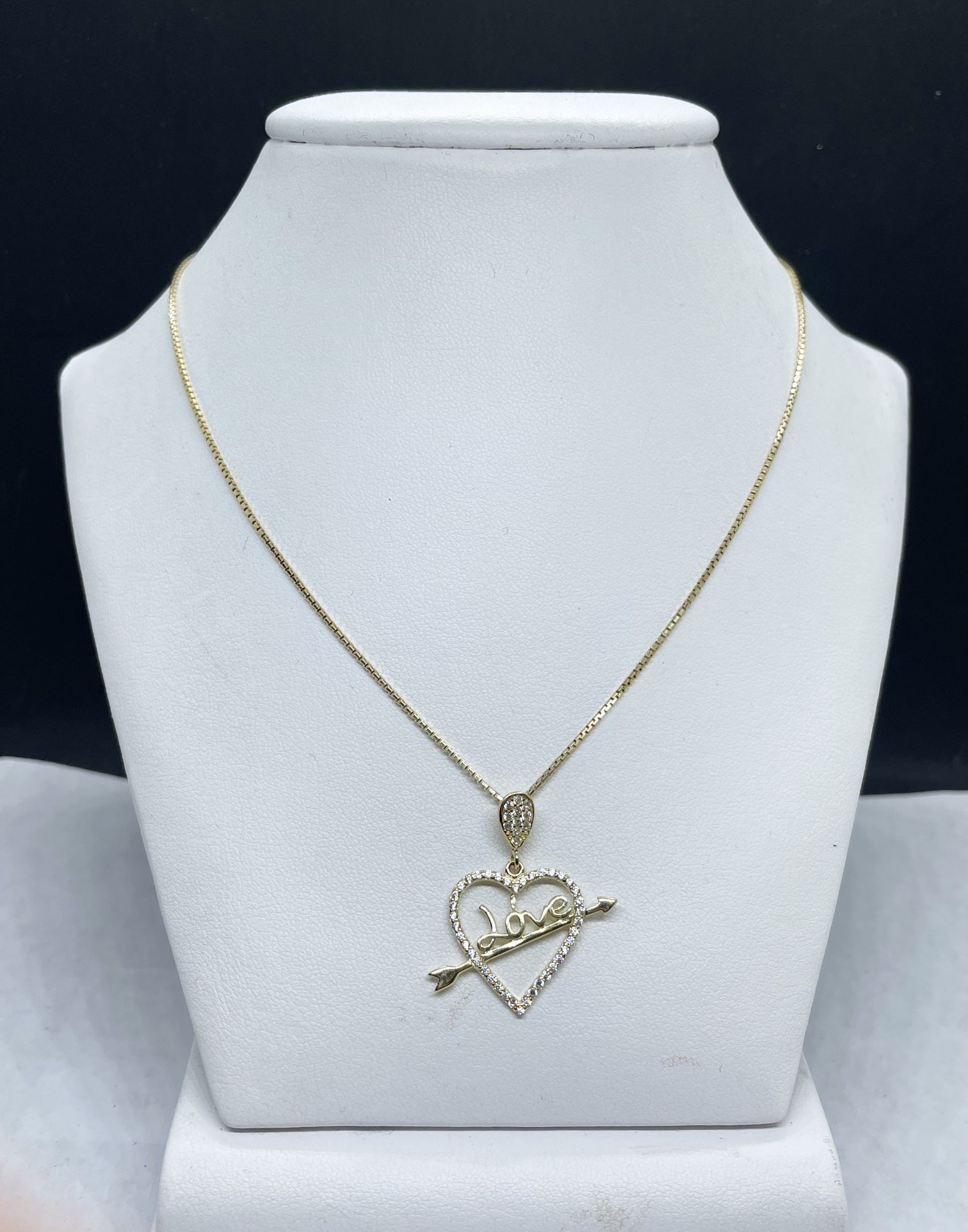 B 14k Solid gold Box Chain And Heart Love Charm , Pendant And Chain