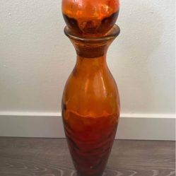 Glass vase vibrant amber-to-reddish color Made in Spain