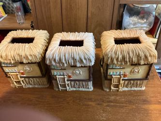 Set of 3 polyresin Tiki style tissue box covers