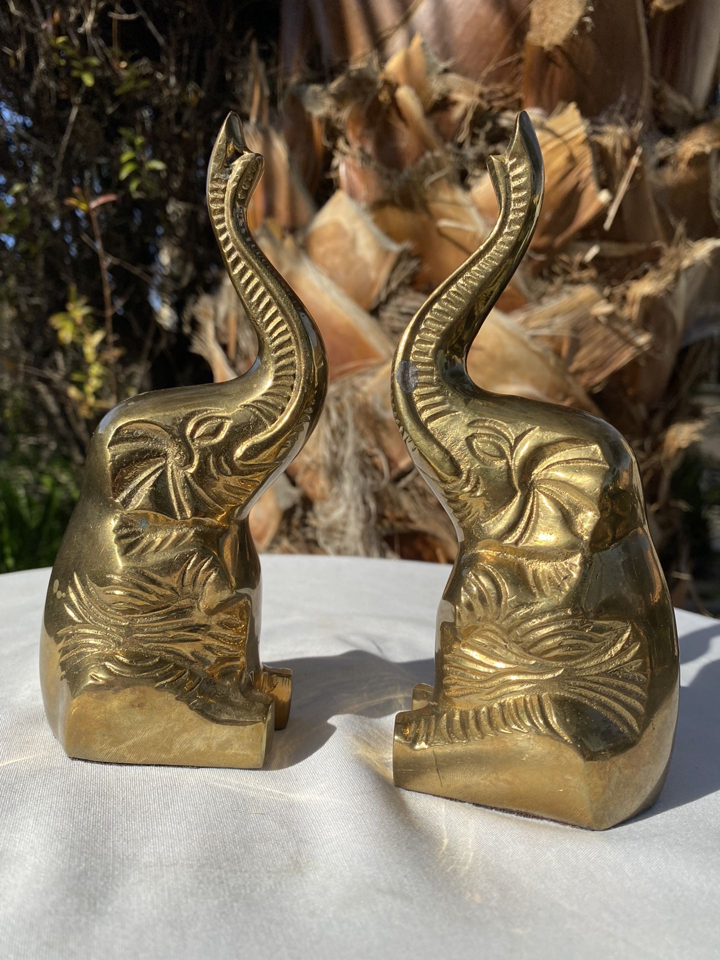 Vintage Brass MCM Boho Elephant Bookends