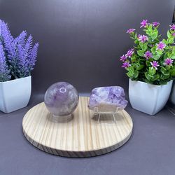 Hand carved amethyst sphere 285 g 59 mm, free form 136 g 2.7 inches c 1.5”