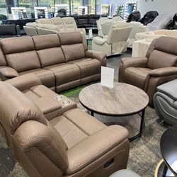 Premium Recliner 3Pcs Living Room Sofa Set / Juego de sofás de sala de estar reclinable premium de 3