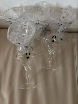 Set of 6 Goblin & Ghoul Ghost Shaped Stemmed Glasses Halloween