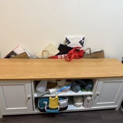 White TV Stand With Wood Top