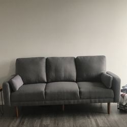 Dark Grey Linen Midcentury Sofa With USB Ports